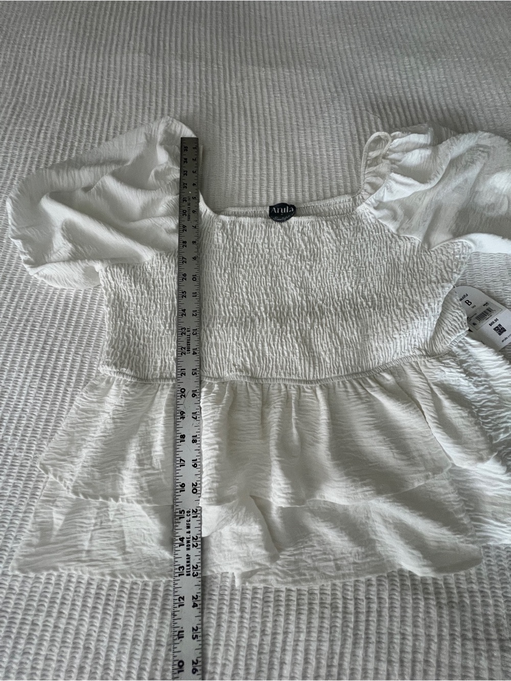 Arula White Puff Sleeve Smocked Peplum Top Size 2X - NWT - Picture 4 of 5